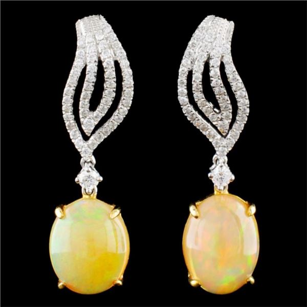 18K Gold 4.97ct Opal & 0.51ctw Diamond Earrings