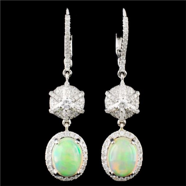 14K Gold 2.34ct Opal & 0.78ctw Diamond Earrings