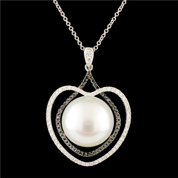 18K Gold 12.50MM Pearl & 0.49ctw Diamond Pendant