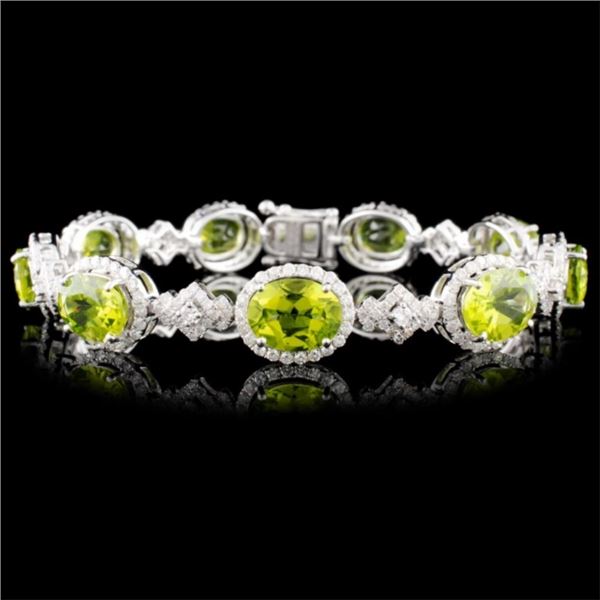 14K Gold 16.40ctw Peridot & 2.75ctw Diamond Bracel