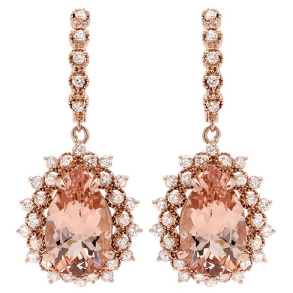 14K Gold 12.00ct Morganite & 1.90ct Diamond Earrin