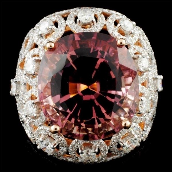 18K Gold 17.17ct Tourmaline & 2.55ctw Diamond Ring