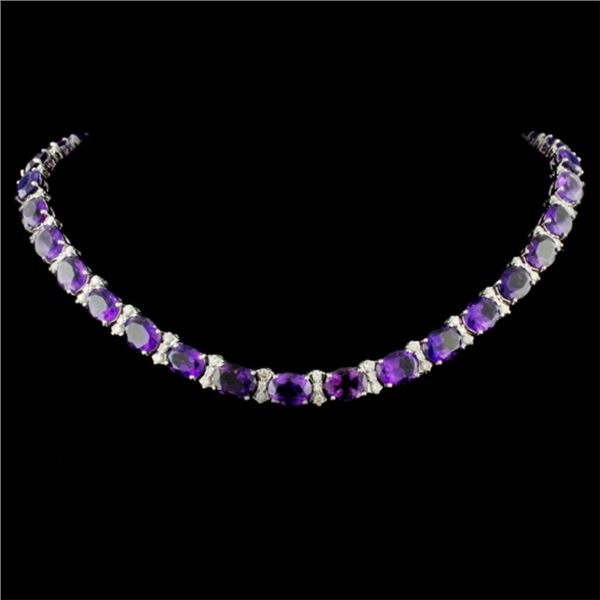 14K Gold 61.00ctw Amethyst & 2.63ctw Diam Necklace