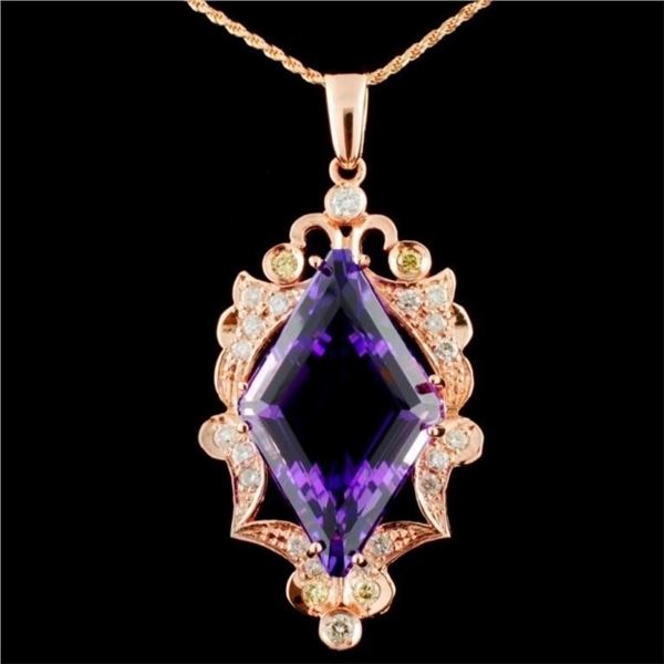 14K Gold 16.61ct Amethyst & 1.00ct Diamond Pendant