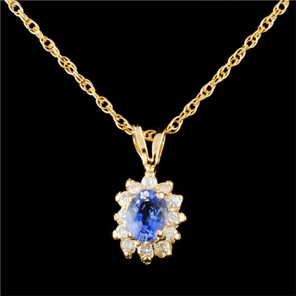 14K Gold 0.45ct Sapphire & 0.18ctw Diamond Pendant