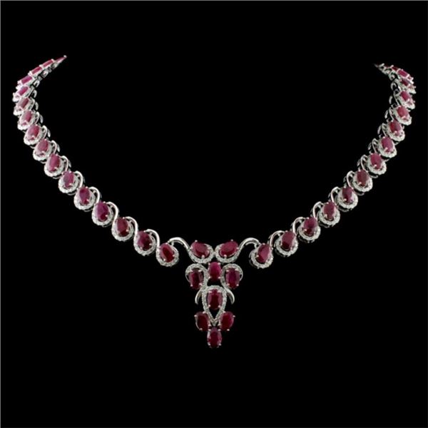 14K White Gold 26.96ct Ruby & 3.40ctw Diamond Neck