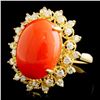 Image 2 : 14K Gold 6.00ct Coral & 0.75ctw Diamond Ring