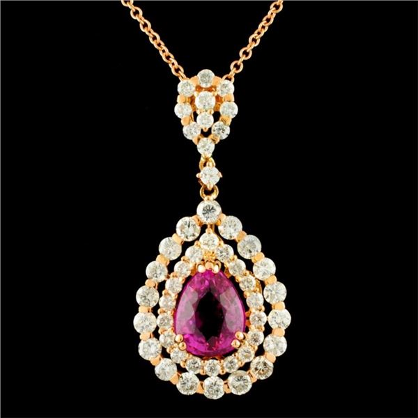 18K Gold 2.99ct Sapphire & 1.77ctw Diamond Pendant