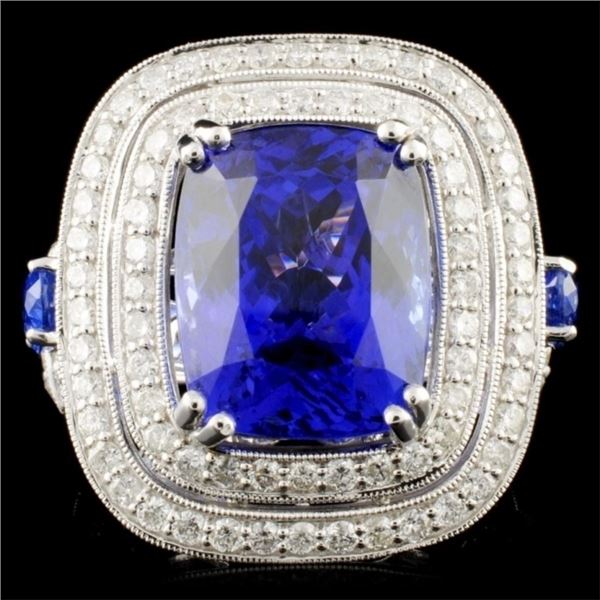 18K Gold 10.44ct Tanzanite & 1.90ctw Diamond Ring