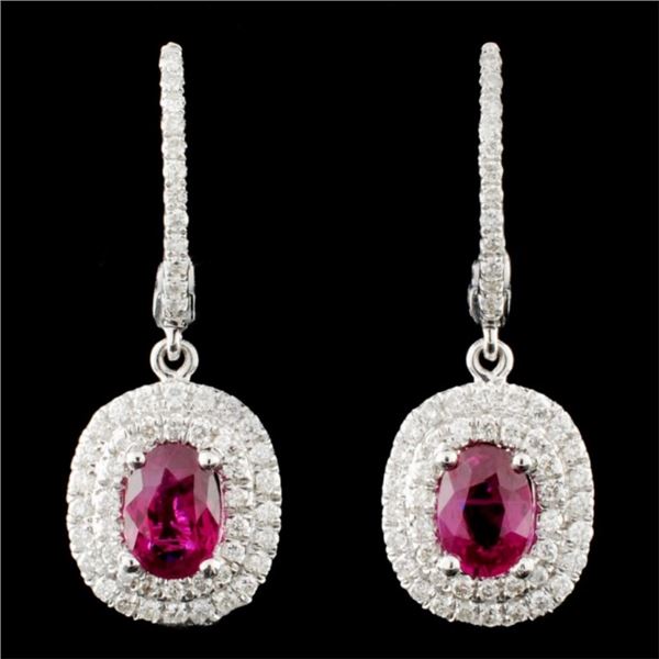 18K Gold 1.27ctw Ruby & 0.50ctw Diamond Earrings