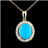 Image 1 : 14K Gold 3.07ct Turquoise & 0.52ctw Diamond Pendan