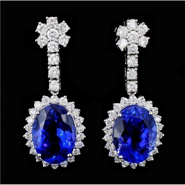 18K Gold 10.09ct Tanzanite & 1.68ct Diamond Earrin