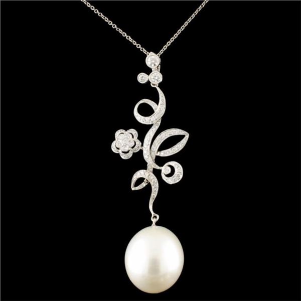 18K Gold 12-16MM Pearl & 0.69ctw Diamond Pendant