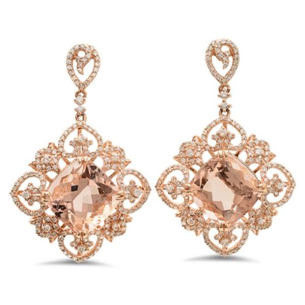 14K Gold 16.00ct Morganite & 1.45ct Diamond Earrin