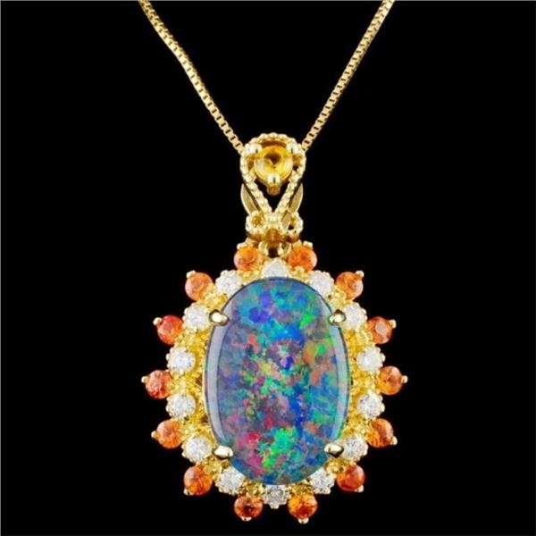 14K Gold 2.50ct Opal & 0.38ctw Diamond Pendant