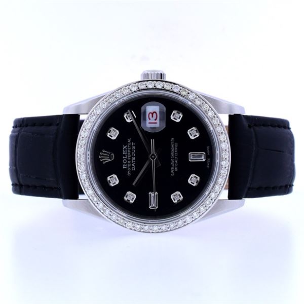 Rolex DateJust Diamond Black Strap 36MM Wristwatc