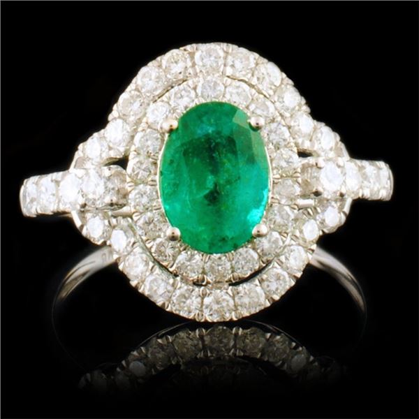 18k White Gold 0.93ct Emerald & 0.82ctw Diamond Ri