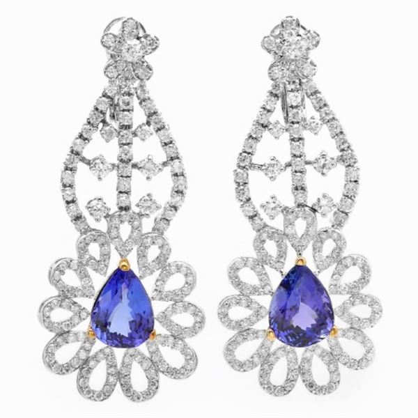 14K Gold 9.00ct Tanzanite & 5.50ct Diamond Earring