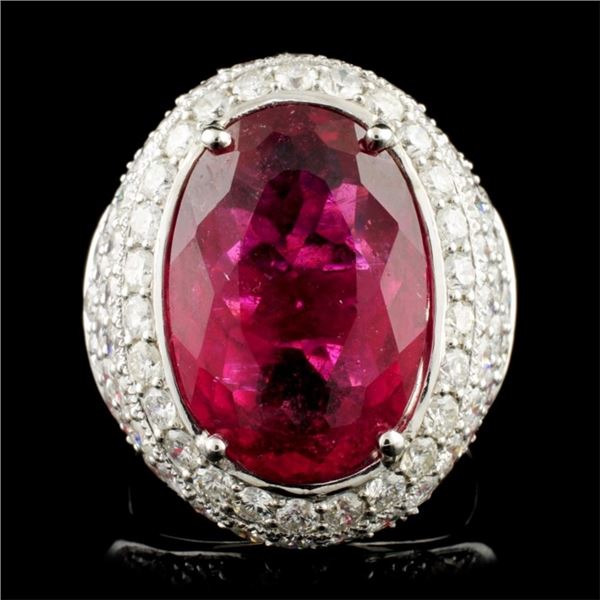 18K Gold 9.33ct Rubellite & 3.11ctw Diamond Ring