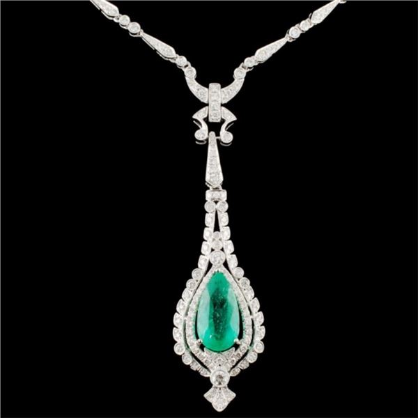 18K Gold 6.50ct Emerald & 2.74ctw Diamond Necklace