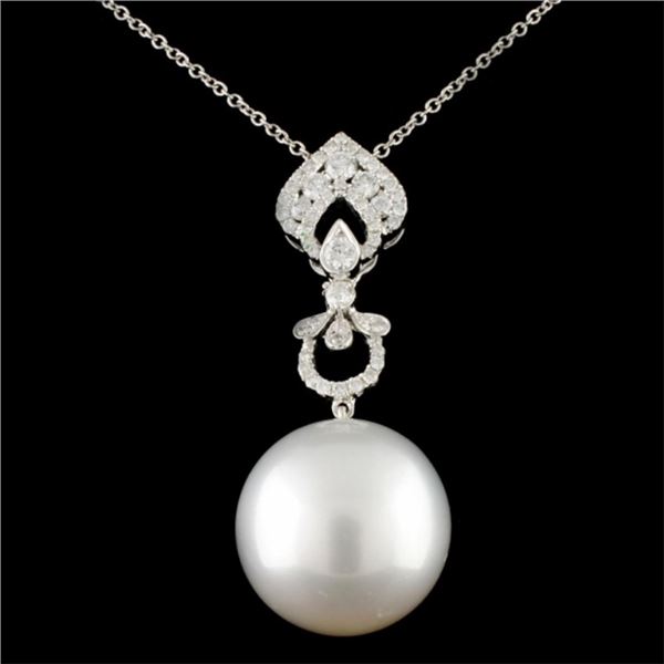 18K Gold 15.00mm Pearl & 0.42ctw Diamond Pendant