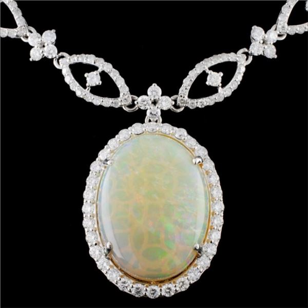 18K White Gold 17.25ct Opal & 10.73ct Diamond Neck