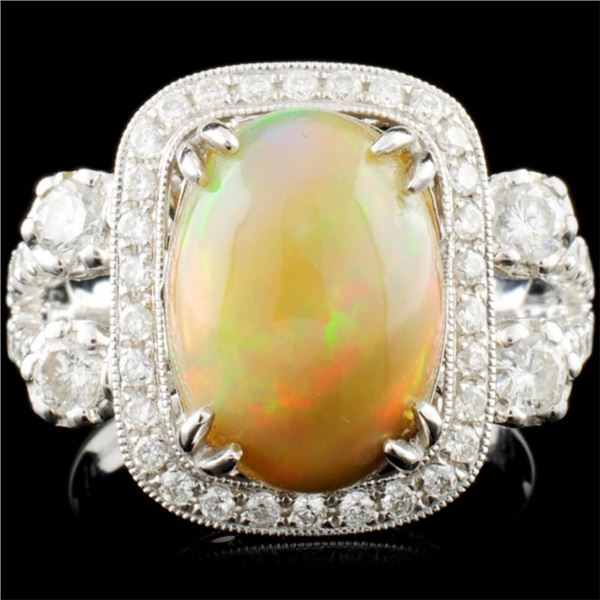 14K Gold 3.18ct Opal & 1.08ctw Diamond Ring