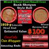 Image 1 : Mixed small cents 1c orig shotgun roll, 1919-p Lincoln Cent, Wheat Cent other end, Coca Cola Wrapper