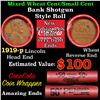 Image 1 : Mixed small cents 1c orig shotgun roll, 1919-p Lincoln Cent, Wheat Cent other end, Coca Cola Wrapper