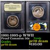 Image 1 : Proof 1991-1995-p WWII Modern Commem Half Dollar 50c Graded GEM++ Proof Deep Cameo By USCG
