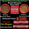 Image 1 : Mixed small cents 1c orig shotgun roll, 1917-s Lincoln Cent, Wheat Cent other end, Coca Cola Wrapper