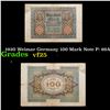 Image 1 : 1920 Weimar Germany 100 Mark Note P: 69A Grades vf+