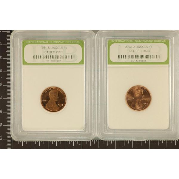 2 SLABBED LINCOLN CENTS: 1981-S CAMEO PR70 &