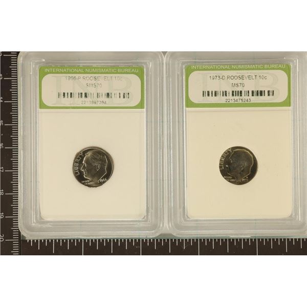 2 SLABBED ROOSEVELT DIMES: 1956-P SMS 70 &