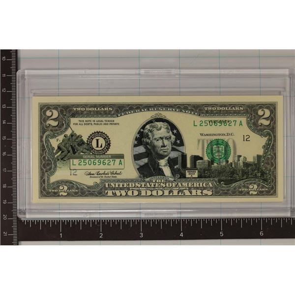 2003-A US $2 FRN WITH VIRGINIA OVERLAY. CRISP UNC