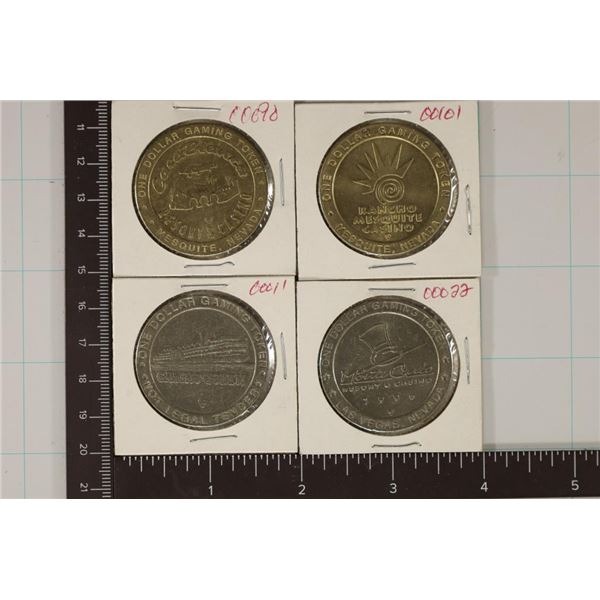 4 METAL $1 CASINO TOKENS: CASA BLANCA, RANCHO