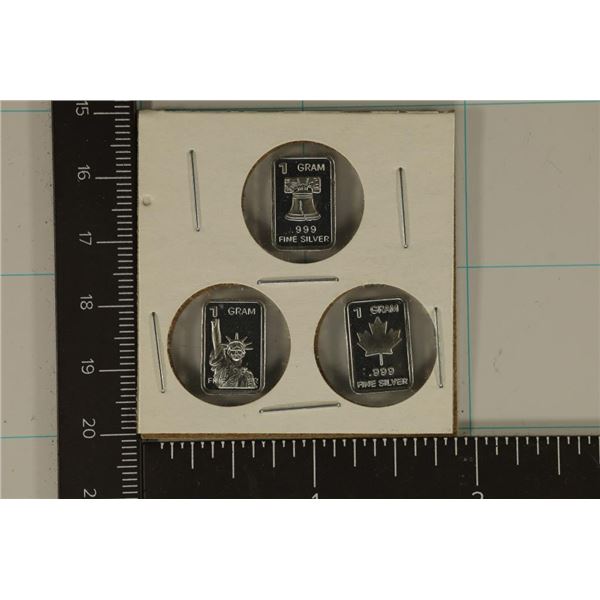 3-1 GRAM PROOF SILVER INGOTS. LIBERTY BELL, STATUE