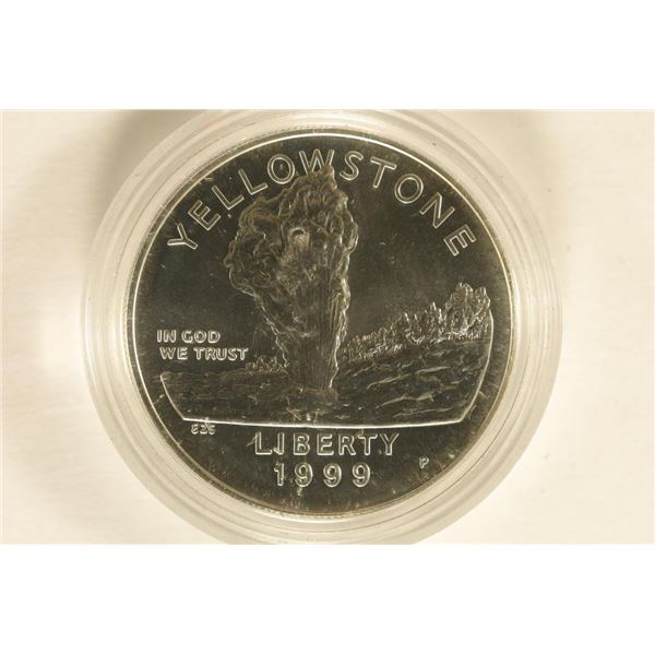 1999-P US UNC SILVER $1 YELLOWSTONE IN HARD