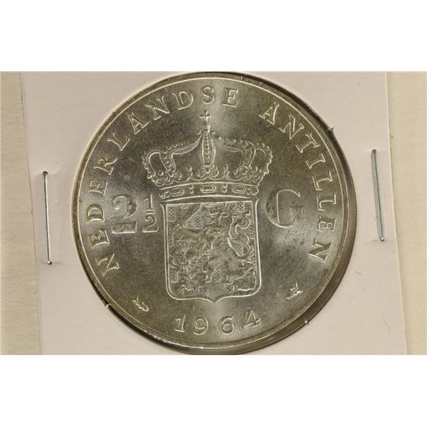 1964 NEDERLANDS-ANTILLEN SILVER 2 1/2 GULDEN