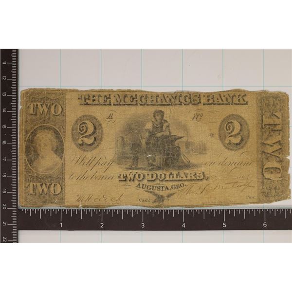 1850 MECHANICS BANK $2 OBSOLETE BANK NOTE