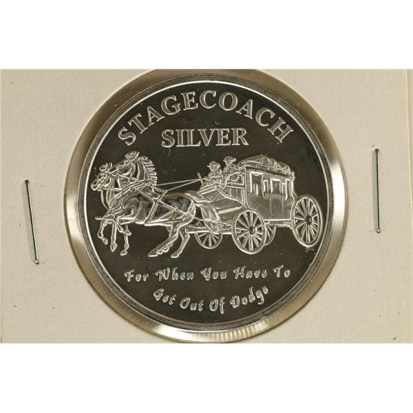 1 TROY OZ .999 FINE SILVER PF ROUND STAGECOACH