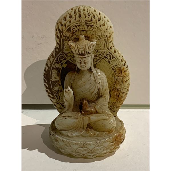 NEPAL PALE WHITE CARVED STONE FIGURE OF BUDDHA