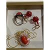 Image 1 : JAPANESE CORAL BEADS NECKLACE, EARRINGS AND RING