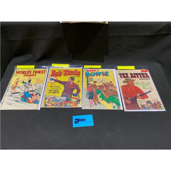 4 1950'S 10C & 15C COMIC BOOKS; WORLD FINEST COMICS, BOB STEELE, HERE'S ...