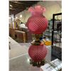 Image 2 : CRANBERRY GLASS HOBNAIL HURRICANE LAMP APPROX 22" TALL