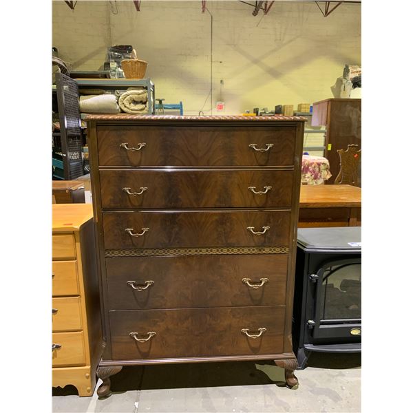 WALNUT 5 DRAWER HIGHBOY DRESSER 48 X34 X18 