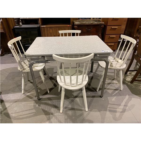 1950S DRAW A LEAF TABLE & 4 WOODEN CHAIRS