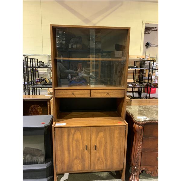 2-PC GLASS FRONT WOOD CABINET