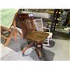 Image 2 : ANTIQUE WOOD OFFICE CHAIR & WICKER ROCKING CHAIR