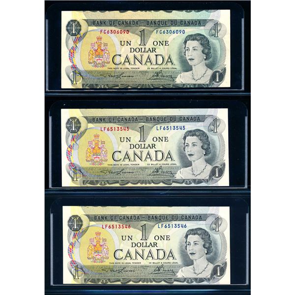 Error Bank Notes BANK of CANADA $1.00 1973. A Trio of Error Banknotes VF-AU